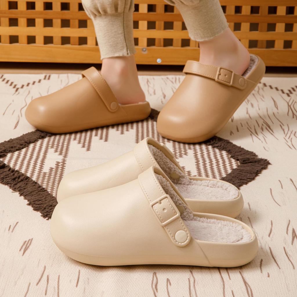 Cozy Waterproof Cotton Slippers: Women's & Men's Closed-Toe, Non-Slip, Indoor Winter Warmth