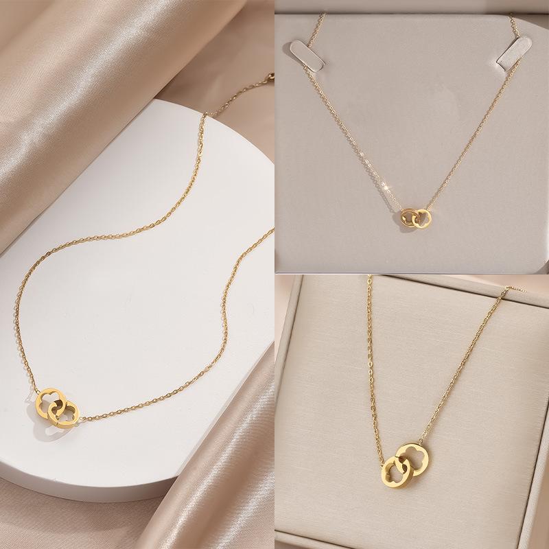 Versatile Double-Circle Flower Pendant Clavicle Chain: Minimalist Titanium Steel Jewelry for Women