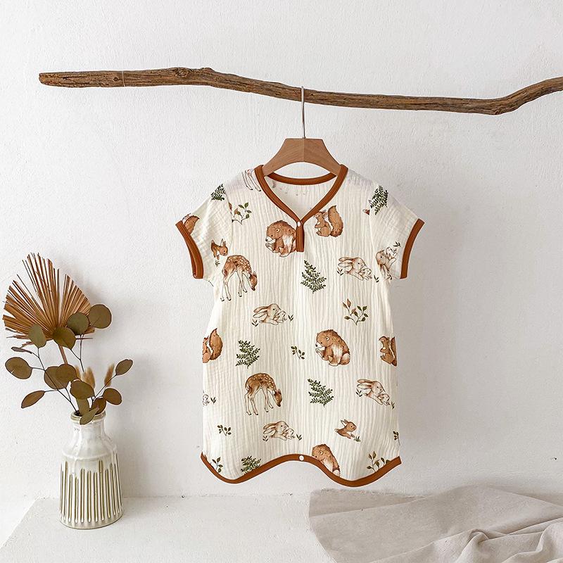 2025 Summer Pure Cotton Baby Sleep Robe: Class A Short Sleeve Gauze Pajamas