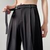 Men's Spring Japanese-Style Black Wide-Leg Trousers - Light Luxury Drape, Loose Fit, Straight-Cut.