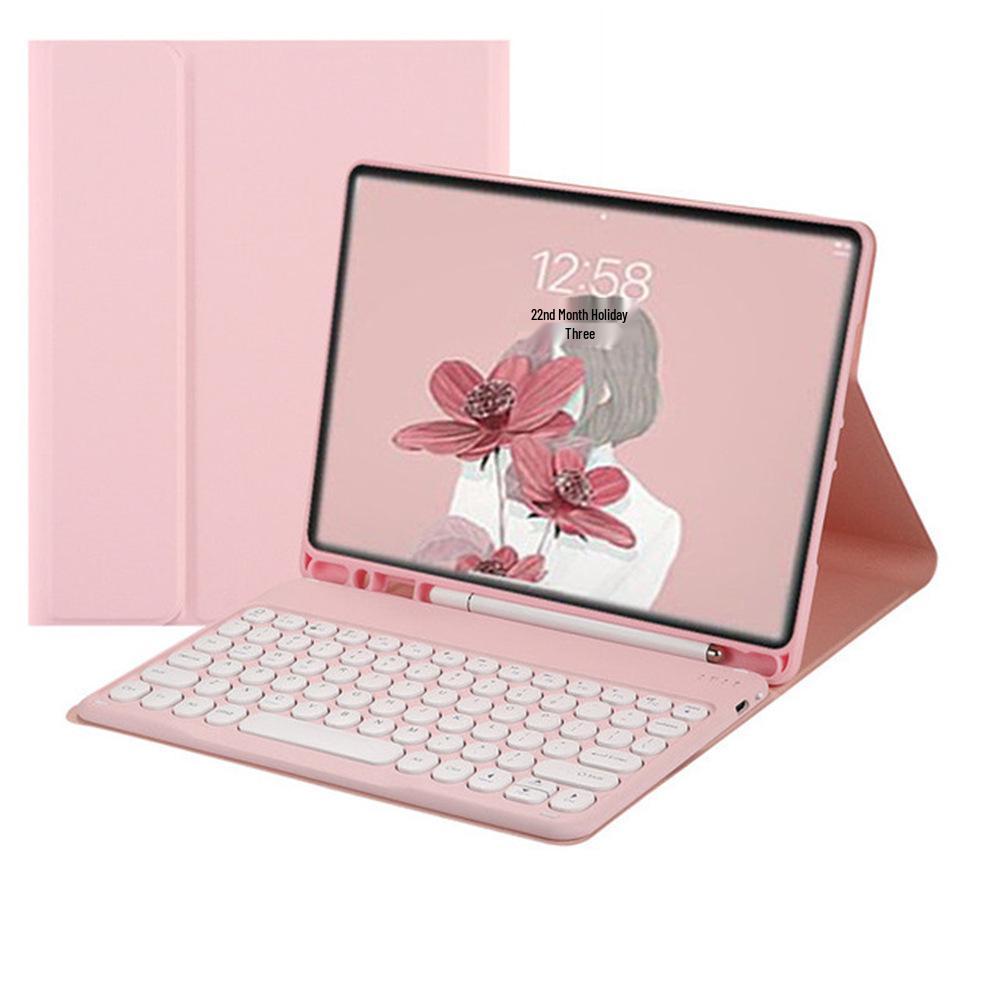 Compatible iPad 11 Pro 2025 Bluetooth Keyboard Case with Round Cap and Leather Cover for iPad 10.2