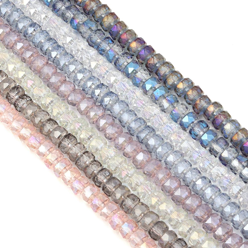 1 Strand 5x8mm Electroplated Glass Beads Transparent Colorful Wheel Shaped Loose Spaced Beads For DIY Bracelet Necklace Supplies
