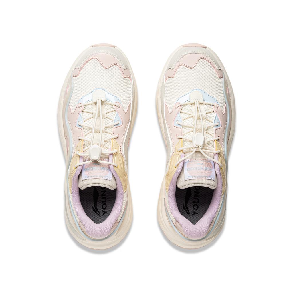 Li Ning Kids Sports Lifestyle Series Synthetic Leather Fabric Fashion Durable Low-Top Casual Shoes Kids Sneaker Light-Purple YKCU168-2