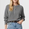 Women's Round Neck Long Sleeve Knit Sweater Loose Fit Button Detail Henley Pullover Top