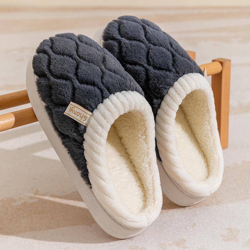 Women's and Men's Non-Slip Plush Cotton Slippers for Spring, Autumn, and Winter