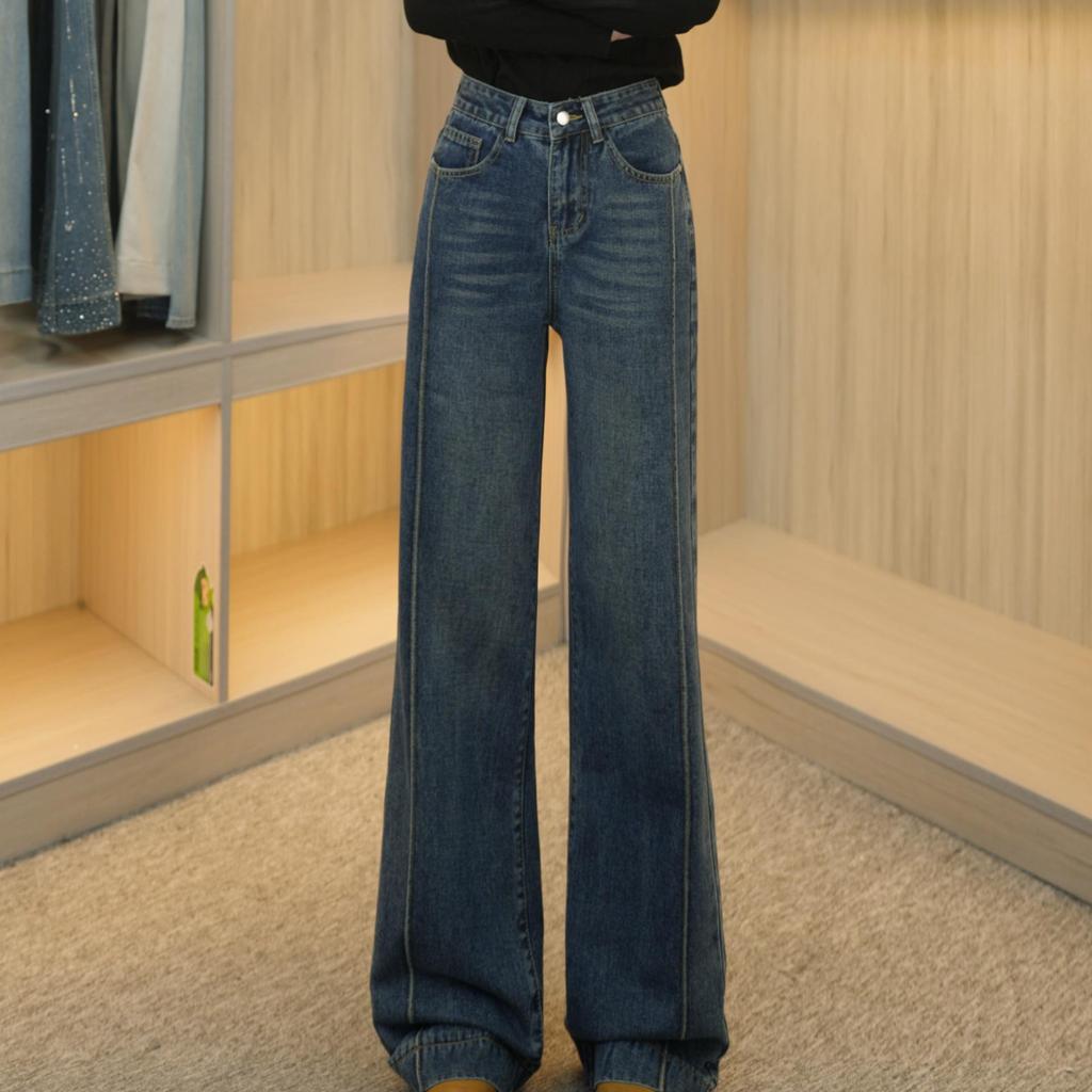 2025 Korean Style Wide-Leg Flare Jeans - Retro, Casual, Slimming, Autumn Fashion