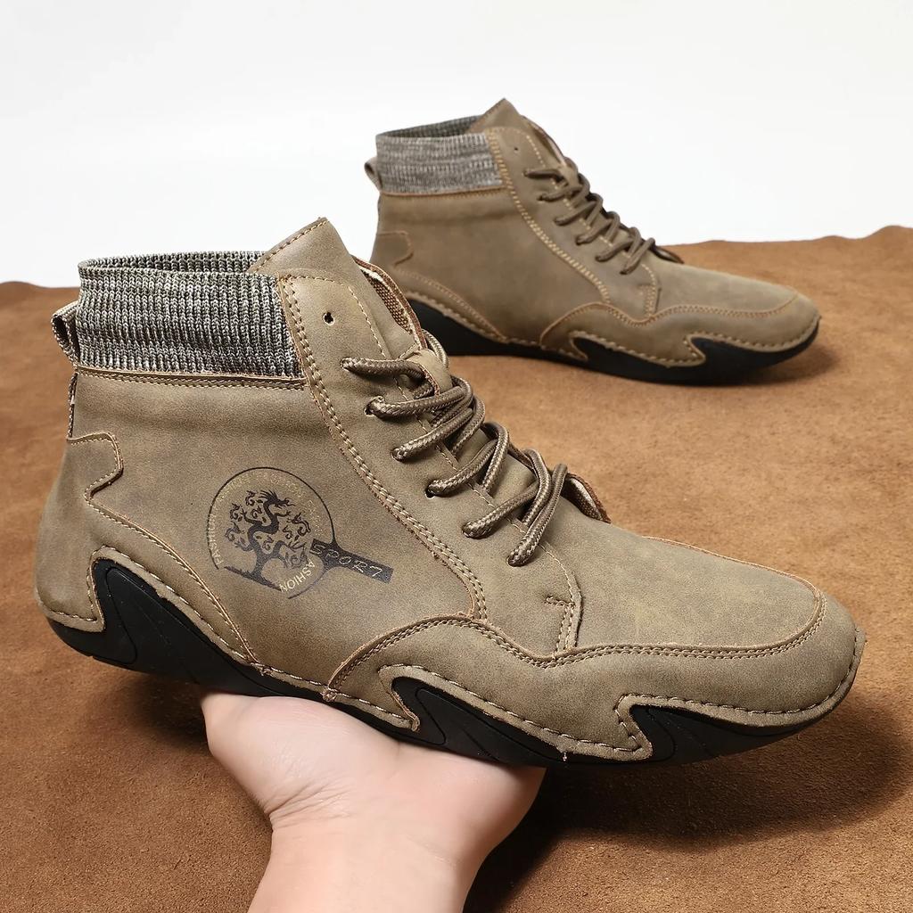 Mode 2024 Herren Winterstiefel Mode Lederstiefel Herren Herbst Winter Schnee Freizeitschuhe Herren Outdoor Leichte Knöchel Anti-Rutsch Warm Zapatos