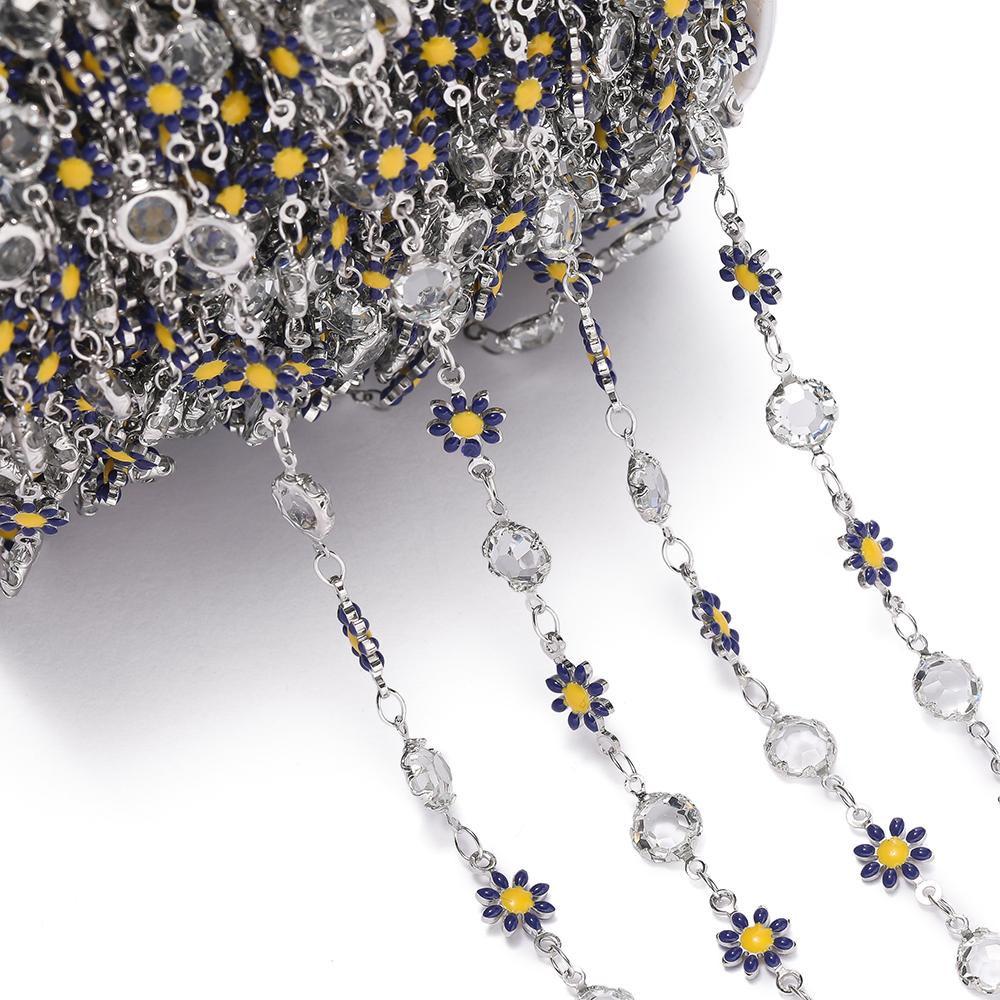 1meter Copper Chains Daisy with Glass Rhinestone Chain Findings for Bracelet Necklace DIY Jewelry Making Accessories