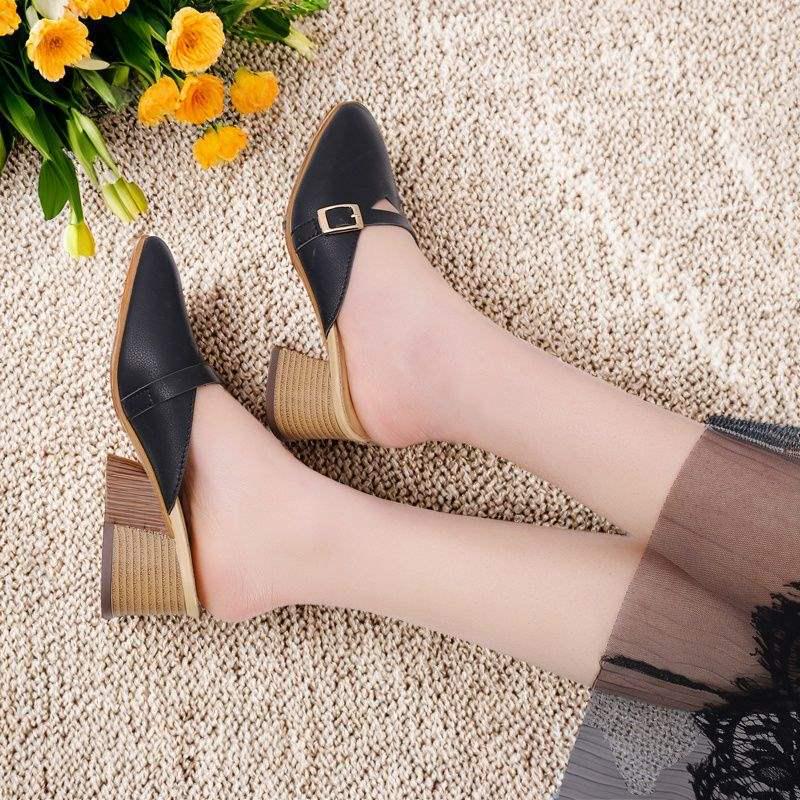 

Женские универсальные шлепанцы баотоу с квадратным носком - Весенние массивные на среднем каблуке, маленькие размеры 31-33 34, Runs Small by Half Size