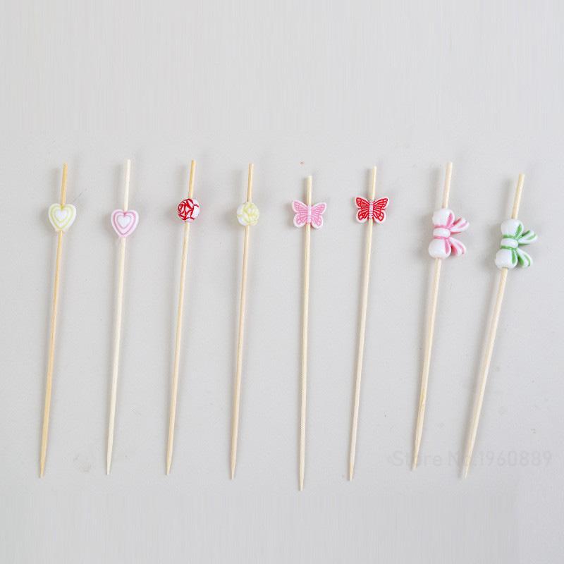 100Pcs Butterfly Disposable Bamboo Skewers Food Cocktail Picks Buffet Fruit Cupcake Fork Sticks Party Table Decoration Supplies