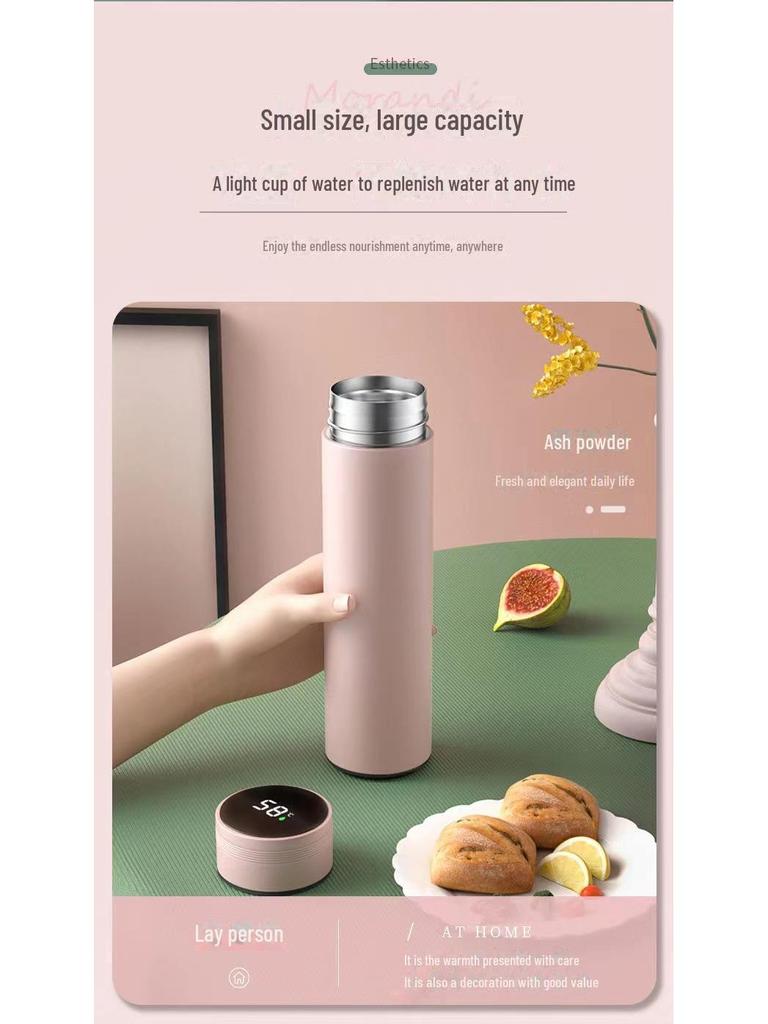 Korean Style 316 Stainless Steel Thermos with Smart Temperature Display – Unisex, Cute & Simple Design