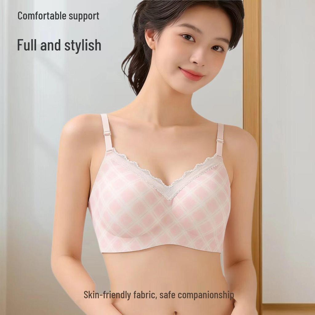 Seamless Diamond Pattern Push-Up Bra: Wire-Free, Soft Support, Girlish Style for Small Busts.