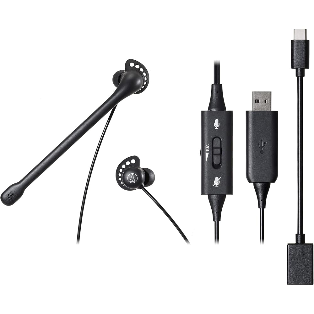 Audio-Technica ATH-202USB Headset USB Wired Noise Cancelling In-ear Earphones with Microphone Han...