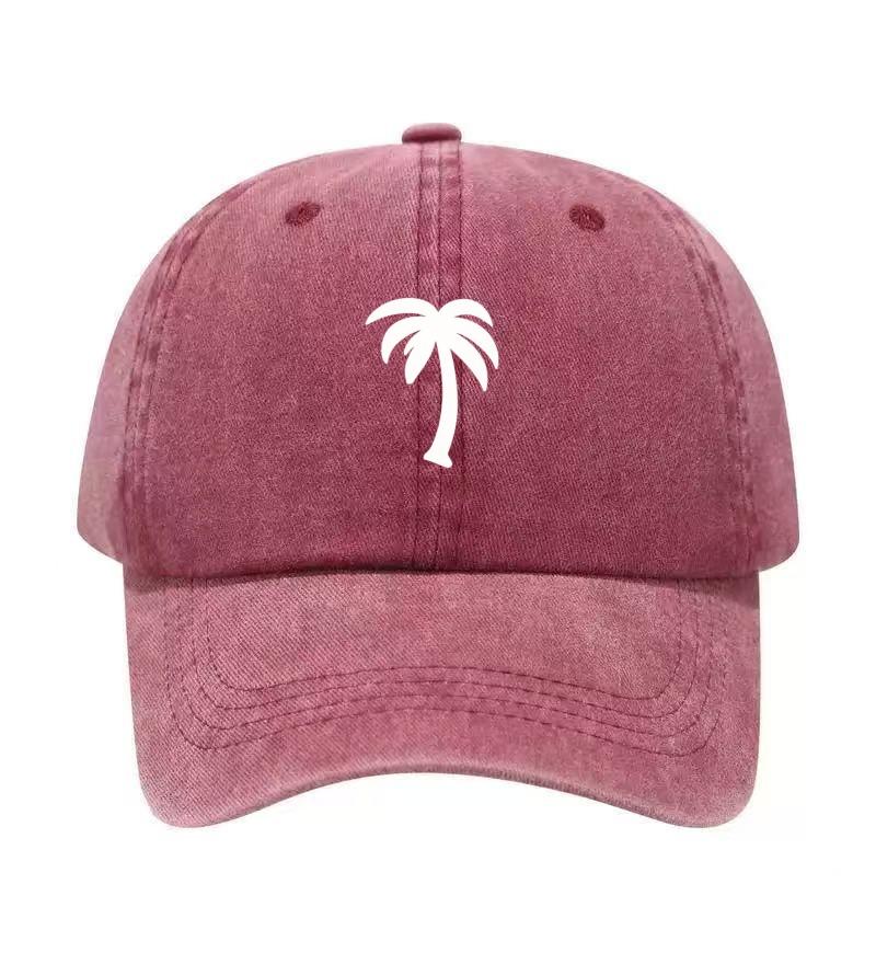 Palm Tree Printed Washed Cotton Adjustable Baseball Cap Classic Snapback Dad Hat Breathable Hat Golf Fishing Outdoor Sun Cap