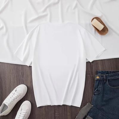 Spring and Summer Lip Print Crew Neck T-shirt Women's Summer Casual White Short Sleeves