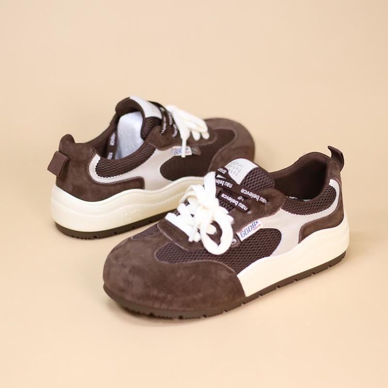 2025 Women's Round-Toe Color-Block Sneakers: New Autumn Fashion, Breathable, Thick-Soled German Trainers
