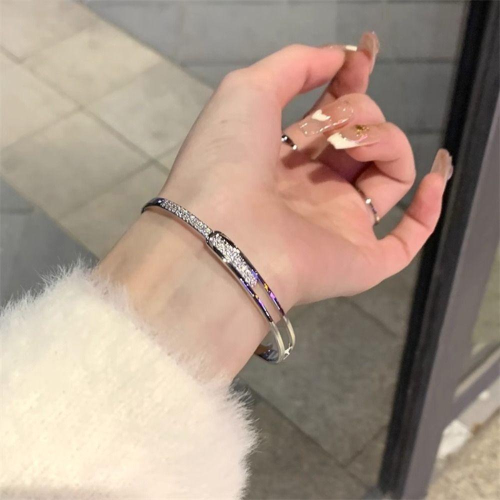 Set with Diamonds Opening Bangle Starry Sky Wrist Decoration Easy Matching Women Bracelet Party