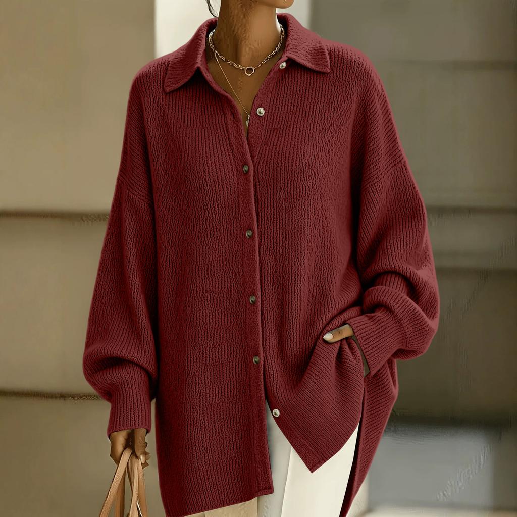 Women's Casual Single-Breasted Cardigan Sweater with Sleeves and Lapel Collar