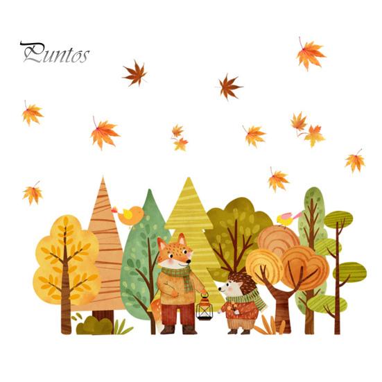 

Мультяшная статическая наклейка на окно с кленовыми листьями, наклейка с изображением лисы, наклейка в деревенском стиле, водонепроницаемая, неклеящаяся наклейка на стекло для спальни, детской комнаты, ванной комнаты Stickers