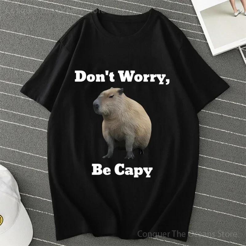 

Don t Worry Be Capy Capybara Print CottonCasual O-Neck Short Sleeve Streetwear T-Shirt Men‘s T-Shirt And Women Tee Clothing... S разноцветный