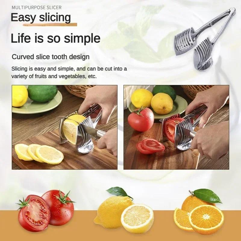 Aluminum Alloy Material Handheld Lemon Tomato Cutting Slicer Onion Holder Vegetable Fruit Cutting Tool Cooking Tools Accessories