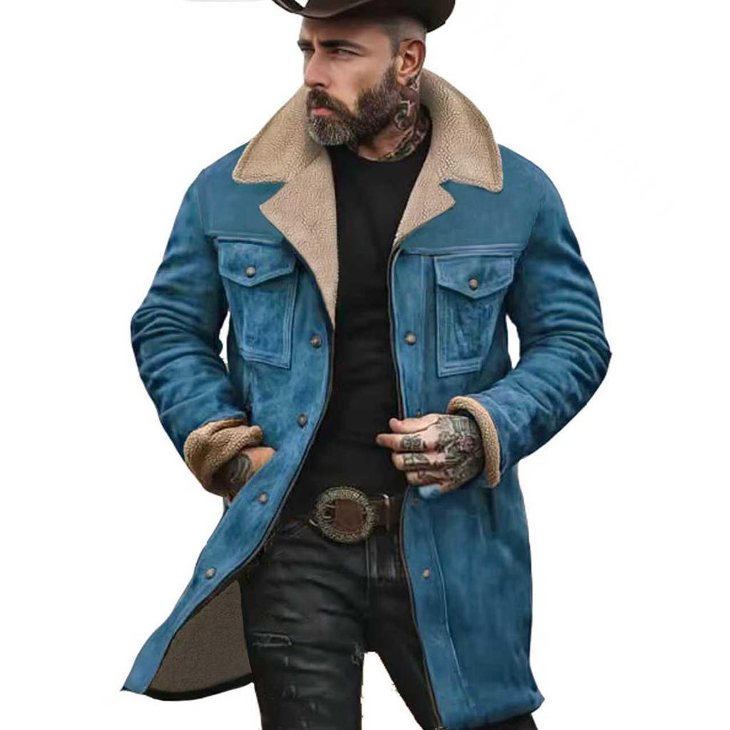 Men's 2026 Autumn/Winter Suede Patchwork Jacket with Multi-Pocket Zipper