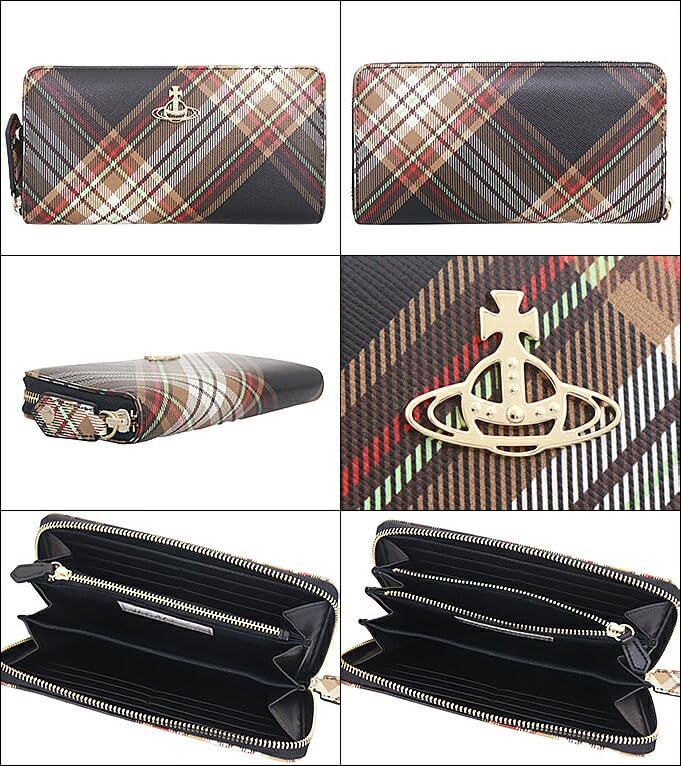 Vivienne Westwood Wallet 51050023U S001K Brown x Black Derby Tartan Check Long Zip Around Wallet [Vivienne Westwood] (Long Wallet) Women's [Brand]
