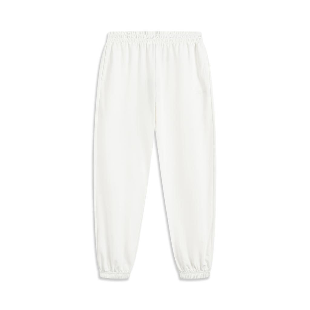 Li Ning Sports Lifestyle Series Solid Color Mid Waist Breathable Versatile Jogger Knit Sports Pants Women bottoms Off-White AKLV202-1
