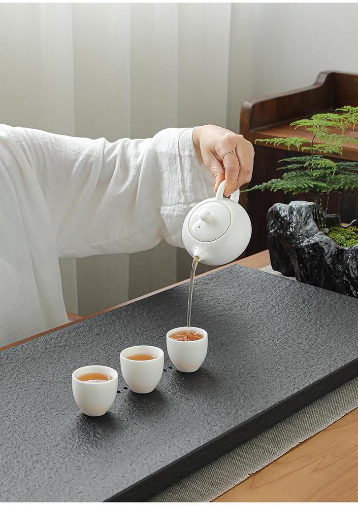 Wu Jin Shi Stone Tea Tray: Compact Gongfu Set with Drainage
