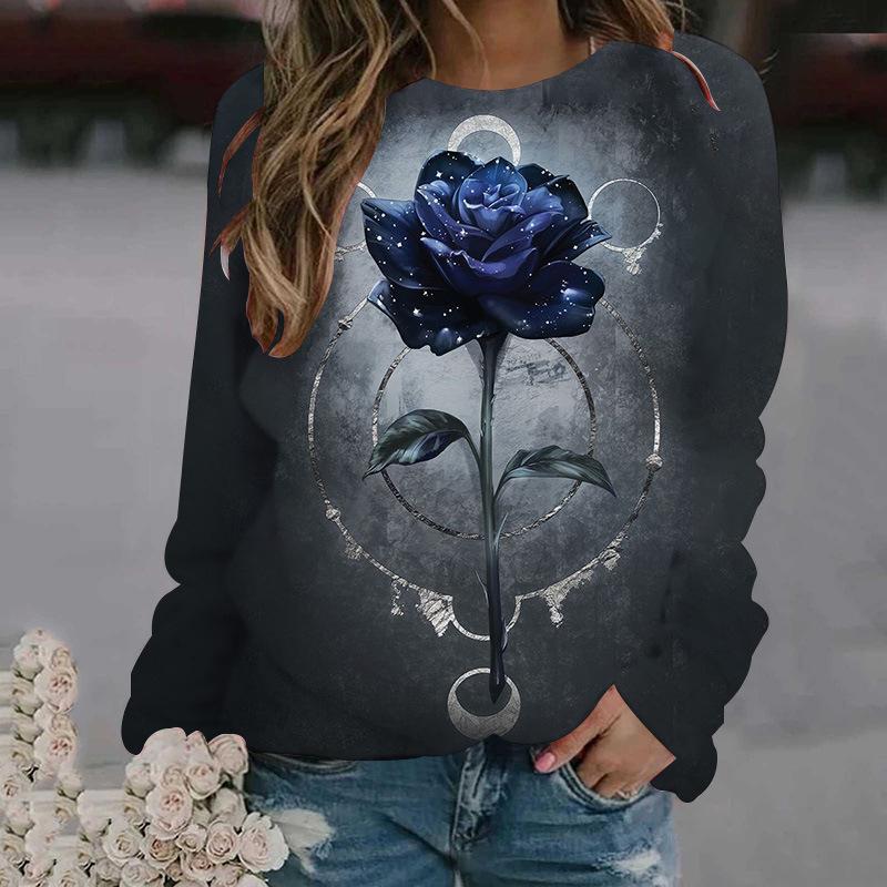 Rose Flower Sweatshirts Floral 3D Print Hoodies Women Long Sleeve Y2k Hoodie Streetwear Oversized Pullovers Top Female Clothing