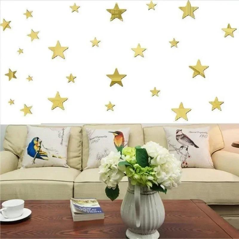 Home 20pcs Star Mirror Wall Sticker Large Medium and Small Combination Acrylic Mirror Wall Sticker Living Room Wall Decorations
