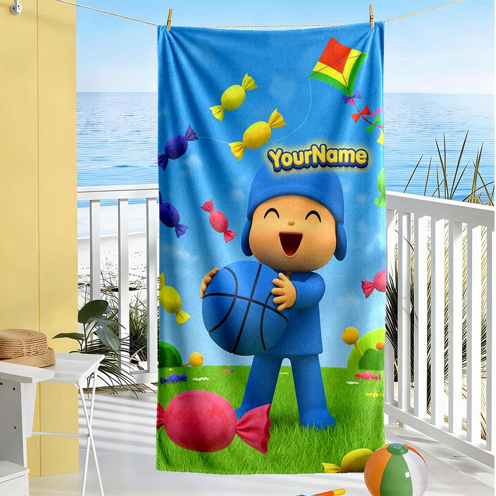 Pocoyo Customizable Name Beach Towel High Absorbency & Quick-Dry