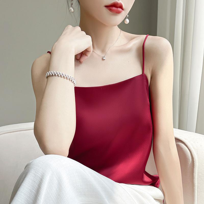 Women's Sleeveless Bandeau Top Off-The-Shoulder Elegant Satin Camisole