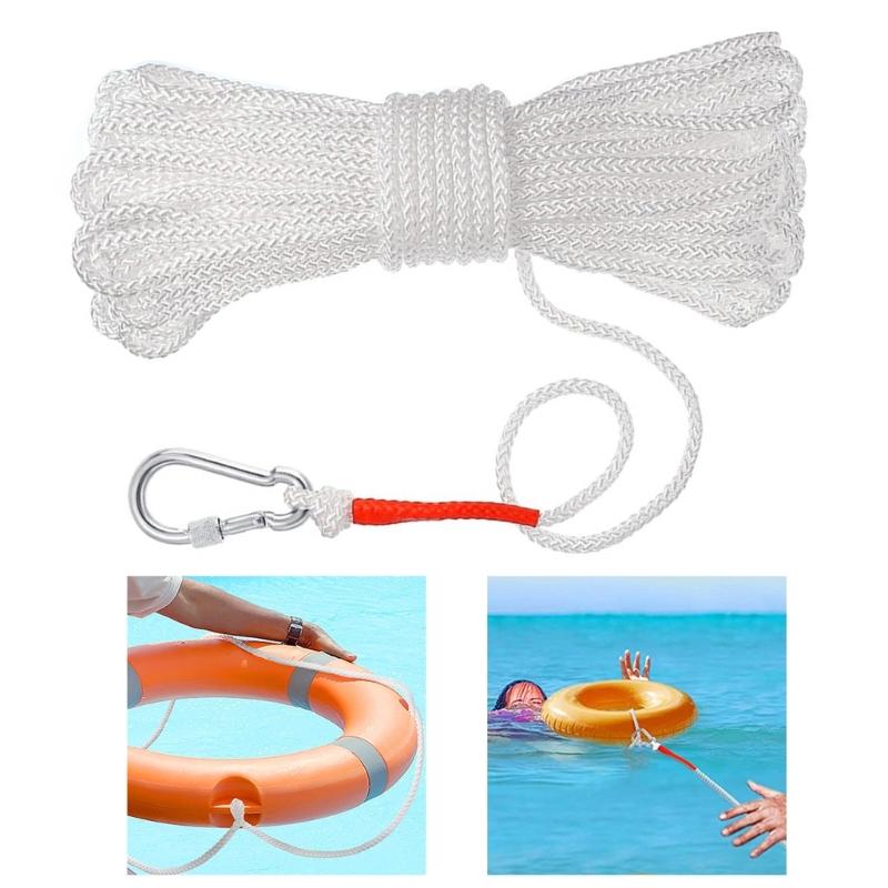 Rescues Climbing Rope Braided Rope Life Buoy Rope with Spring Hook for Ring Buoy
