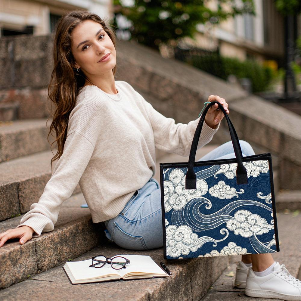 Vintage Cloud Pattern Tote Bag Large Capacity Daily Use Casual Shoulder Handbag for Women