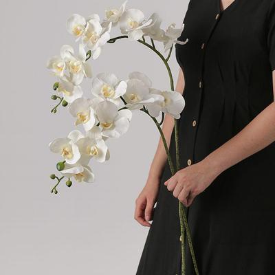 Hoge Tak 9-Koppige Phalaenopsis Orchidee Kunstbloem voor Woonkamer, TV-Meubel, Huwelijksarrangement, Bloemen Decoratie.