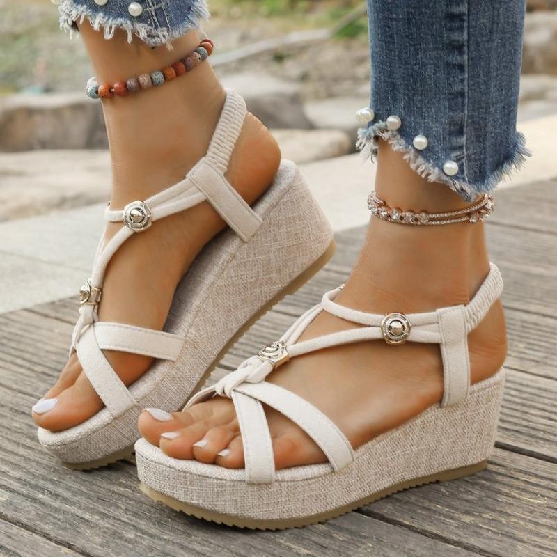 

Wedge Sandals for Women Summer 2026 Comfortable Non Slip Beach Shoes Woman Platform Roman Sandalias Mujer 36 бежевий