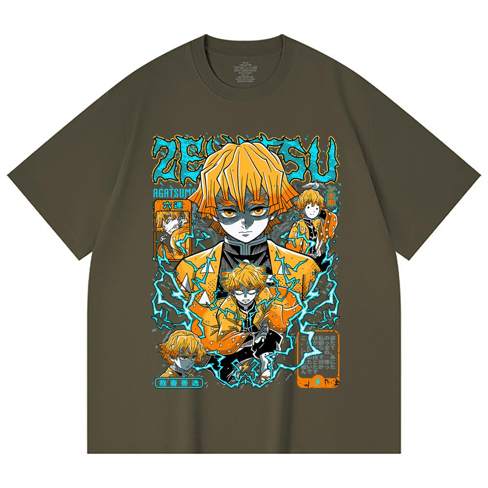 230 Gsm 100% Cotton Demon Slayer V100 Zenitsu Print Unisex Heavy Cotton T Shirt