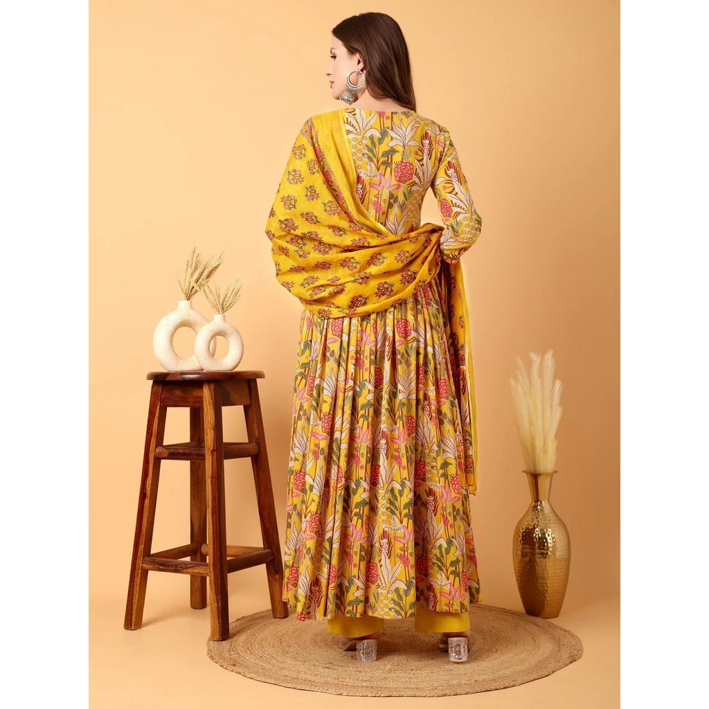 Women Wedding Wear Anarkali Kurti Set Indian Designer Kurta Pant Dupatta Set
