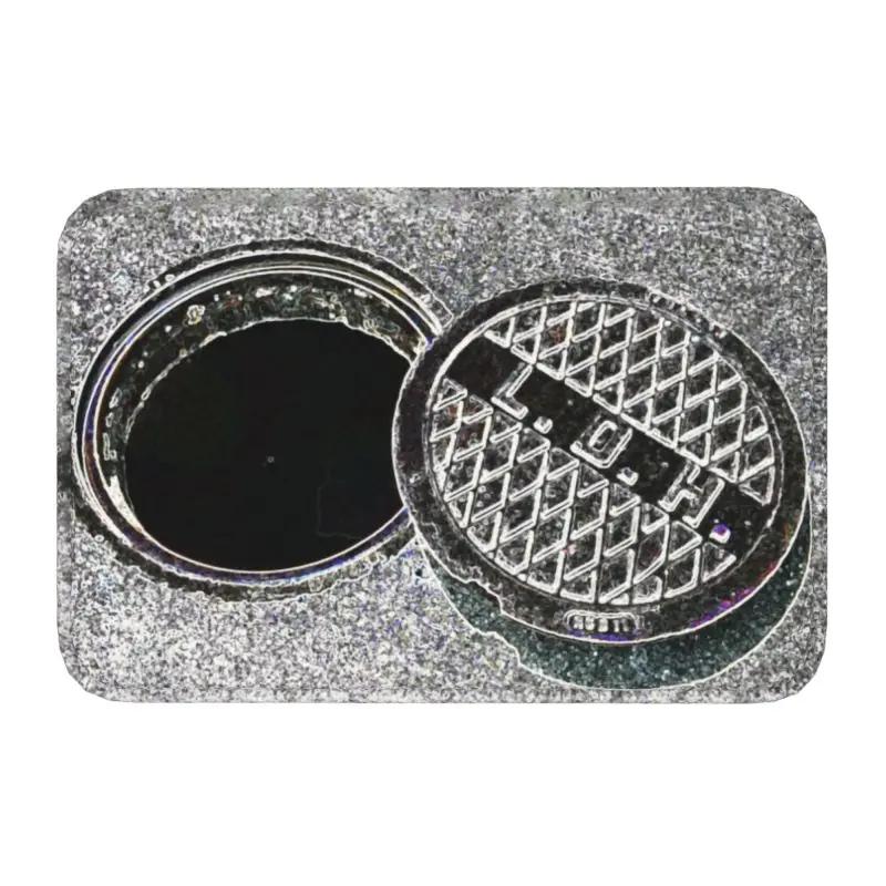Funny Manhole Cover 3D Trap Door Mat Anti-Slip Bathroom Kitchen  Garage Floor  Living Room Entrance Rug