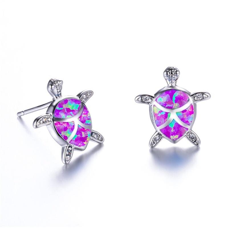 Cute Sea Turtle Stud Earrings For Women Fashion Imitation Blue Fire Opal Stud Earrings For Women Wedding Band Jewelry Gifts