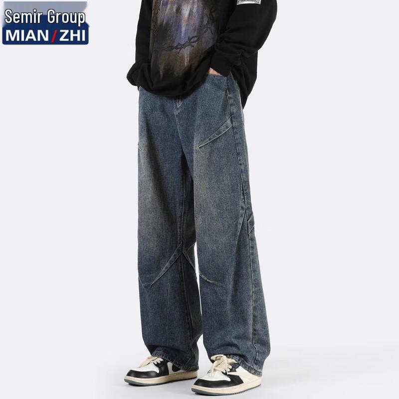 

Мужские джинсы из денима свободного кроя в американском стиле с широкими штанинами и складками XL