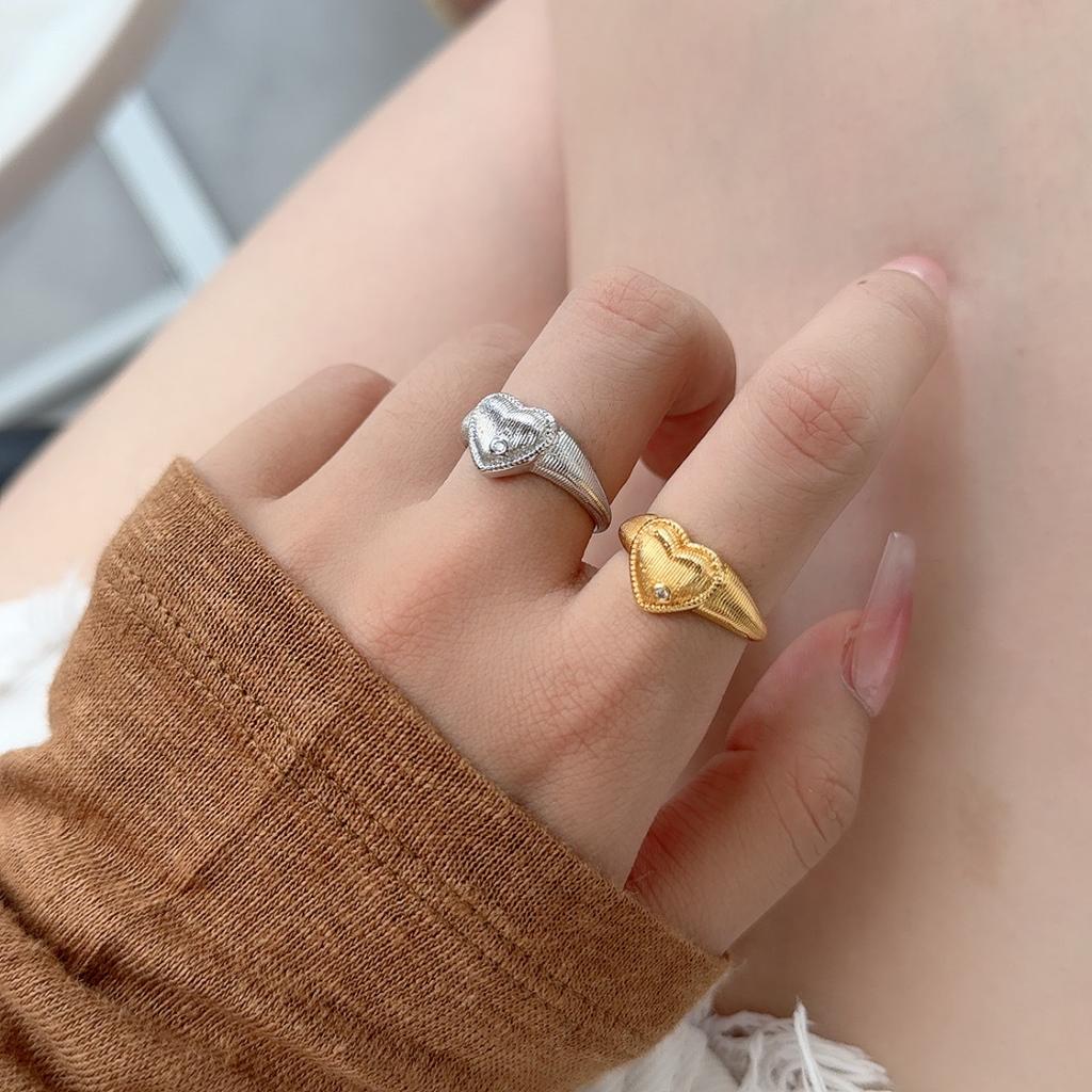Luxury Brushed Medieval Open Ring Heart-Shaped Wheat Ear Retro High-End French Niche Design Ring Woman