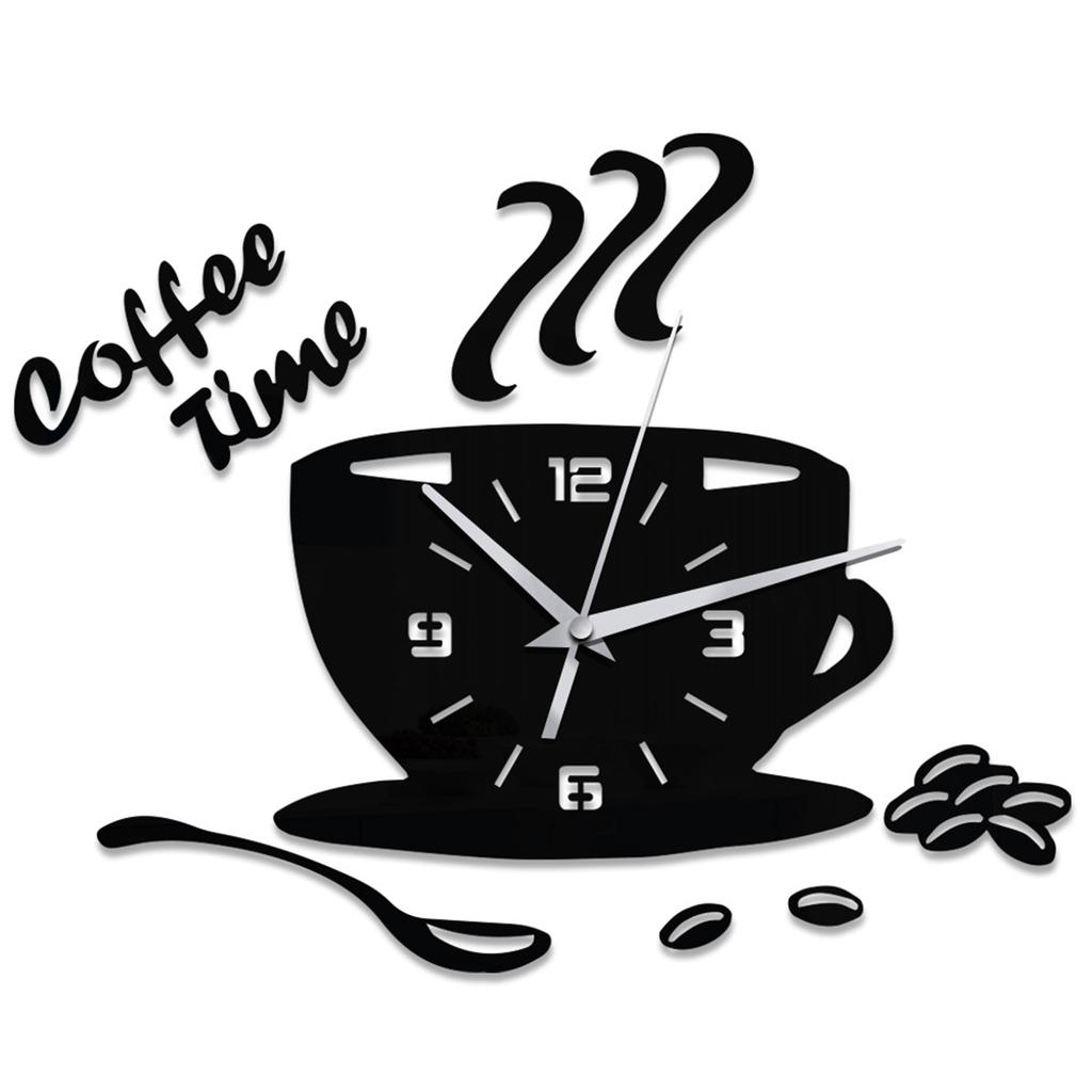 DIY Acrylic Mirror Wall Clock Coffee Cup Design Silent Home Decor