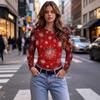 Women's Slim Fit Christmas Print Long Sleeve T-Shirt Round Neck Casual Holiday Top