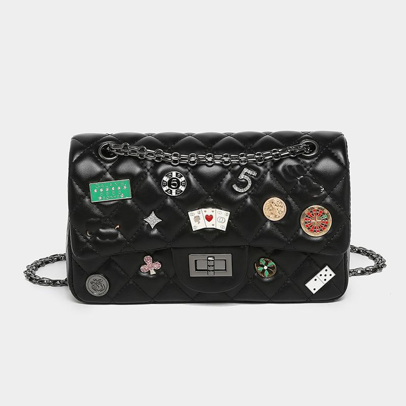 

Сумка для медалей, маленькая сумка через плечо с ромбовидной решеткой и цепочкой, сумка через плечо для женщин One Size