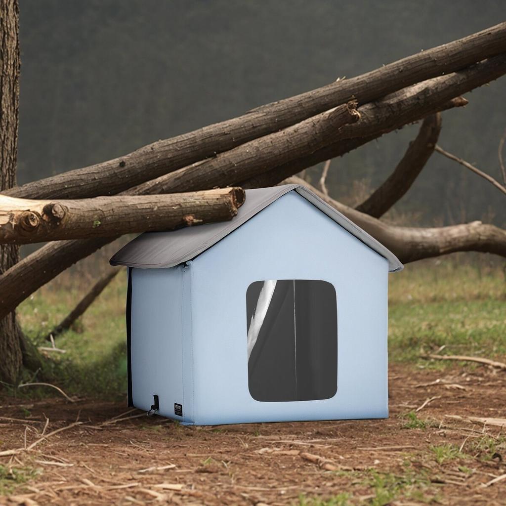 Beheiztes Katzenhaus Faltbares Katzenhaus mit Heizmatte Blau Klein