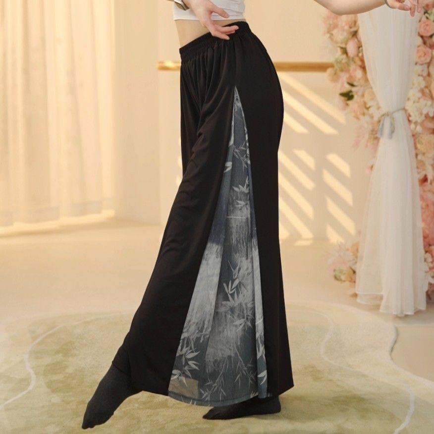 

Струящиеся брюки для танцев с завязками в стиле живописи тушью для женщин - Юбка в классическом китайском стиле, одежда для выступлений Small