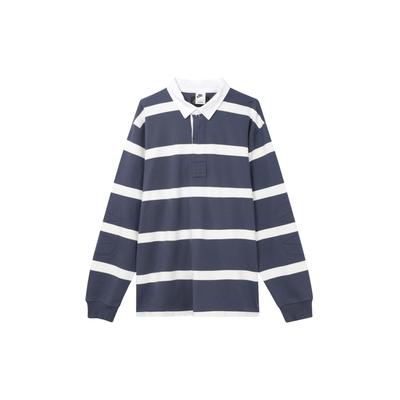 Color-Block Striped Casual Long-Sleeve Polo With Logo Embroidery Men Tops Lightning-Blue FN3123-437