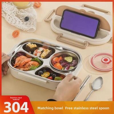 304 Stainless Steel Lunch Box with Built-in Cutlery - Sealed, Portable Compartment Design